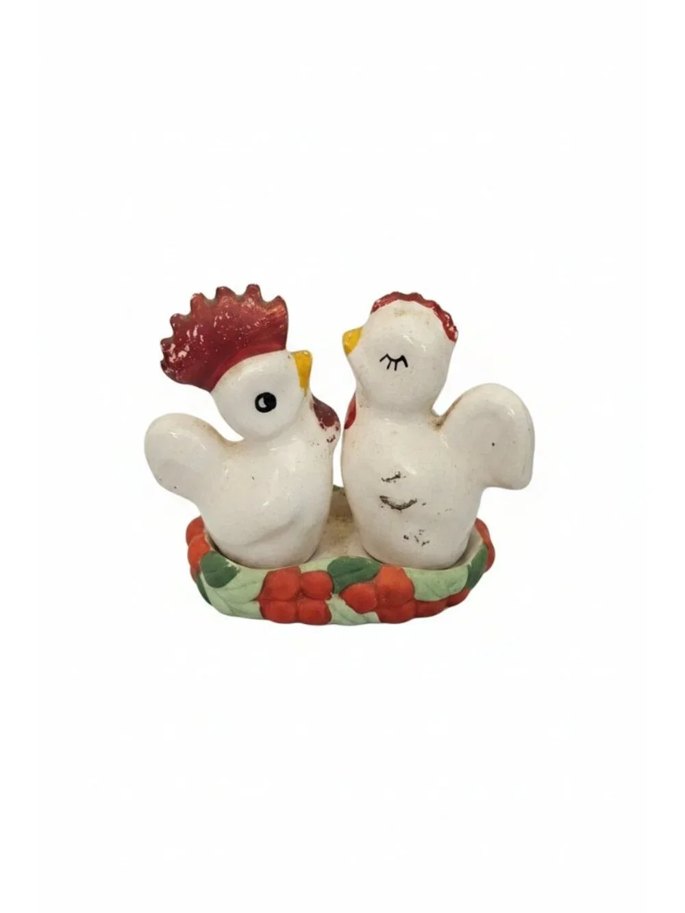 Vintage Ceramic Salt & Pepper Shakers Roster Hen Nestled in Basket - ITEM #2302